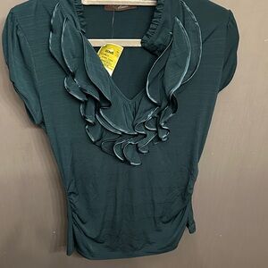 HeartSoul Teal Ruffle V-Neck Blouse